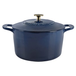 MARTHA STEWART Gatwick 7 QT Enamel Cast Iron Dutch Oven, Navy Blue w/Gold Knob
