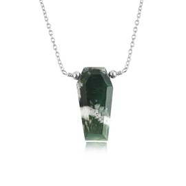 Natural Moss Agate Coffin Shape Necklace, Polished Gemstone, Healing Crystals, Gift for Her, Birthday, Gemstone Jewelry 18 inch (Moss Agate)