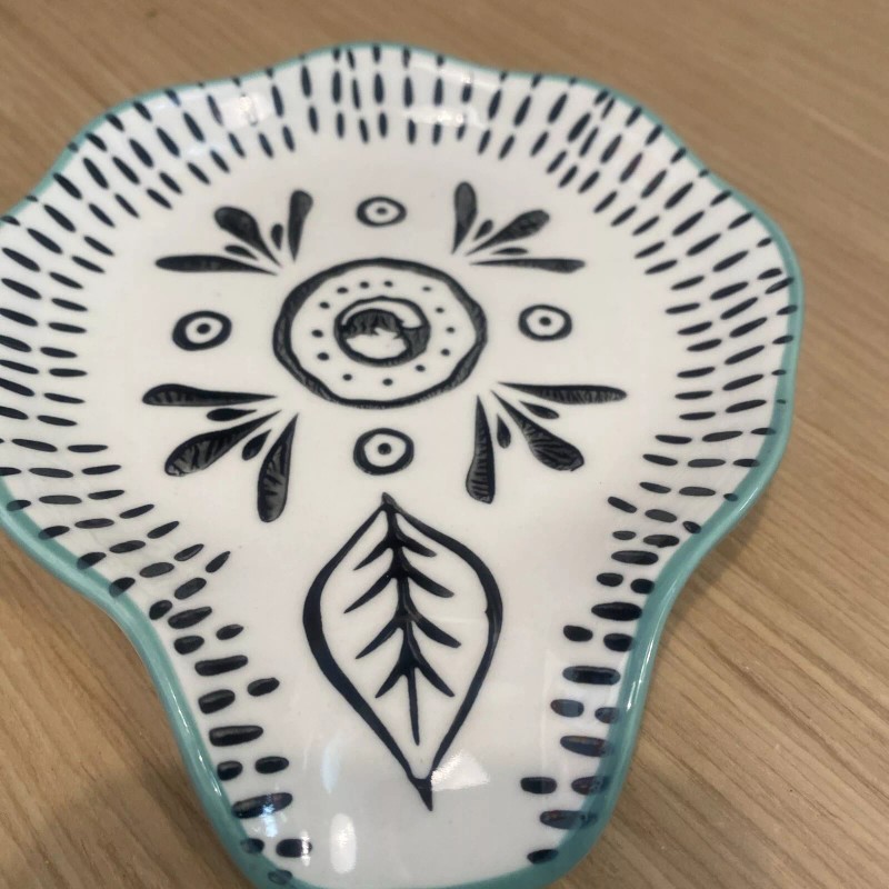 Creative Co-Op Ceramic Spoon Rest For Kitchen Hand Stamped Spoon