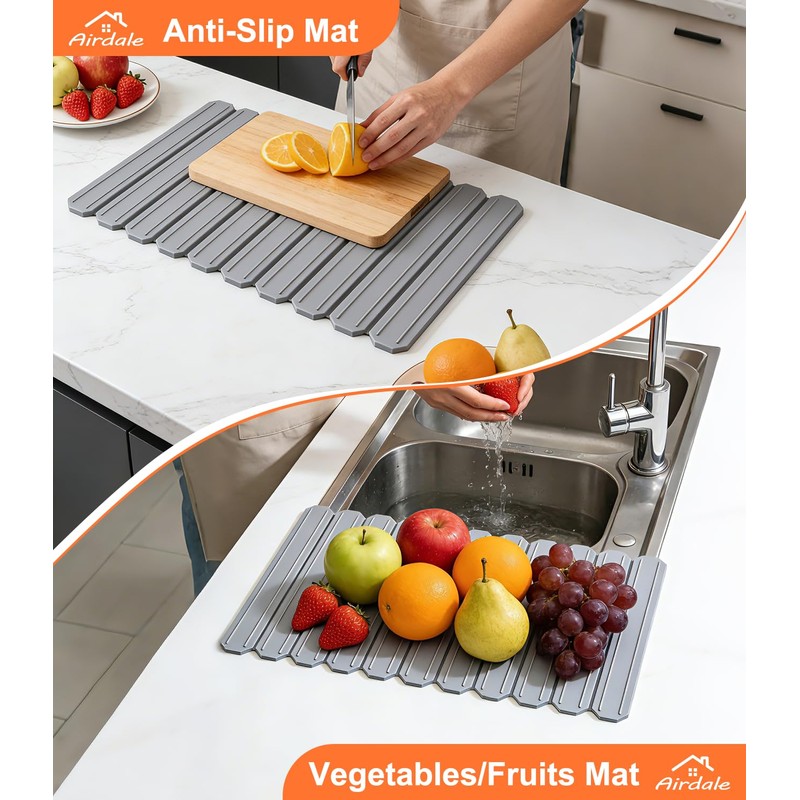 Foldable Dish Drying Mat, 16 x 24 inches, Grey