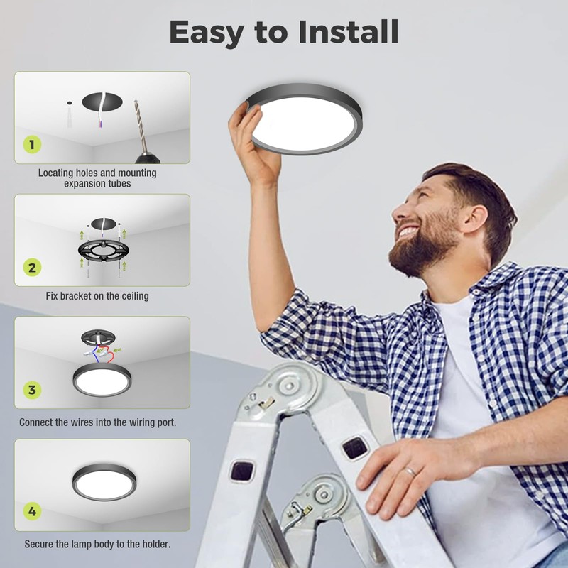 hepside LED Ceiling Light,3000K/4000K/6500K 3 Color Temperature, Waterproof IP54 LED