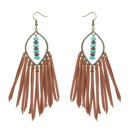 Bohemian Fringe Leather Earrings Western Leather Earrings for Women Cowgirl Tassel Earrings for Women Turquoise Earrings Leather Fringe Statement Dangle Earrings for Women Western Jewelry