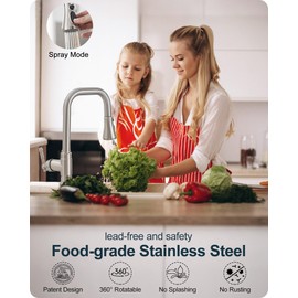 HEYMYTAP Brushed Nickel Kitchen Faucet with Sprayer, 3 Modes Pull Down Kitchen Sink Faucets, 304 Stainless Steel Suit 3 Hole or 1 Hole with Deck Plate & Pipes