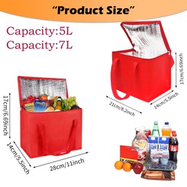 Pack of 2 Foldable Cool Bag, Shopping Bag, Small, 5L/7L, Thermal Cooler for Office, Work, Outdoor, Travel, Ideal as Insulated Bag, Shopping Basket, Picnic Bag (Red)