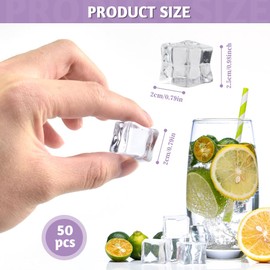 CYNNXIA 50 Pack Reusable Fake Ice Cubes Artificial Clear Ice Cubes Acrylic Ice Cubes Fake Diamonds Plastic Ice Cubes for Wedding Decor Photography Props Vase Fillers Home Display Decor(25mm)