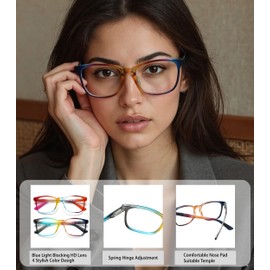 KLYNO-KLYNO Reading Glasses for Women/Men 4 Pack Rainbow Stylish Readers for Women/Men Lightweight Blue Light Reading Glasses+2.0