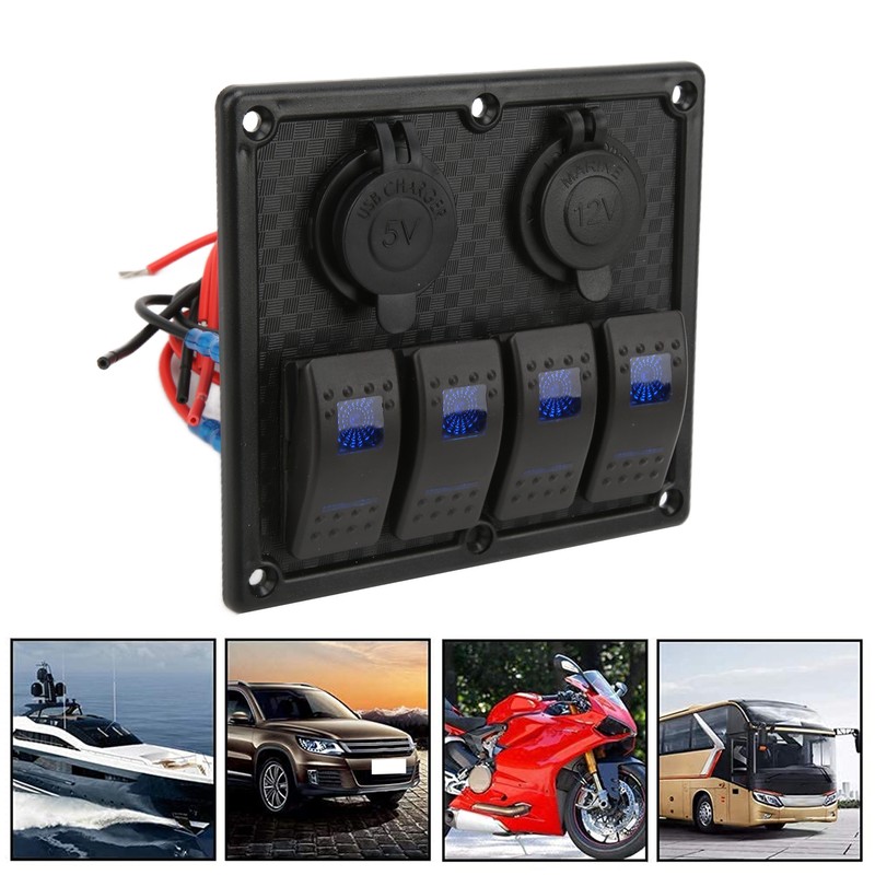 4 Gang Rocker Switch Panel LED Waterproof Dual USB Charging