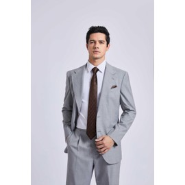 HISDERN Check Wedding Plaid Tie Handkerchief Men's Necktie Pocket Square Set For Formal Business（Brown）