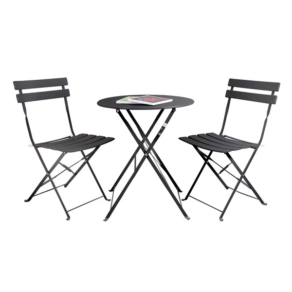 Meluvici Steel Patio Bistro Set 3 Pieces Outdoor Folding Metal