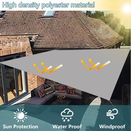 Sun Sail Waterproof, Rectangular 2x4m, Sun Protection Patio, UV Protection, Weatherproof, No Drilling, Made of 100% Polyester, Shade Net with Eyelets and Rope for Pergola, Light Grey