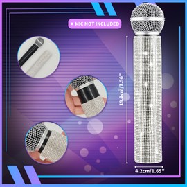 Silver Microphone Decorative Sleeve, Glitter Wireless Microphone Cover, Sparkling Bling Rhinestones Mic Handle Sleeve Protector for DiscoStage Tours & TV Shows (Mic Not Included)