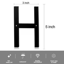 5 Inch House Number H Black Frosted Matte Numbers Acrylic Numbers with Screw Kit Outside Address Easy Flush or Floating Mount for Exterior Address Street Numbers Porch Farmhouses Garden Door Plaque(H)