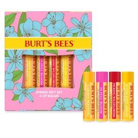 Burt's Bees Ideas de regalo: juego de bálsamo labial In Full Bloom, cera de abejas original, limón de fruta de dragón, piña tropical y fresa, tratamiento labial de origen natural, 4 tubos, 0.15 onzas.