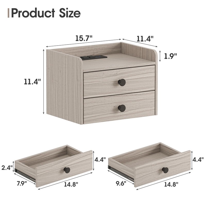 Floating Nightstand Set of 2 with 2 Storage Drawers and