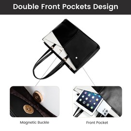 LOVEVOOK Laptop Bag for Women 15.6 Inch Tote Bags Waterproof Leather Briefcase Computer Women Business Office Work Bag,Black-White