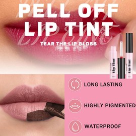 Lip Stain Peel off Lip Tint, Nude Pink Long Lasting Lip Tint Stain Lip Tattoo Peel Off, Magic Color Easy Peel off Matte Waterproof Non-stick Cup Lipstick Lipgloss Makeup Gift for Women(#06)