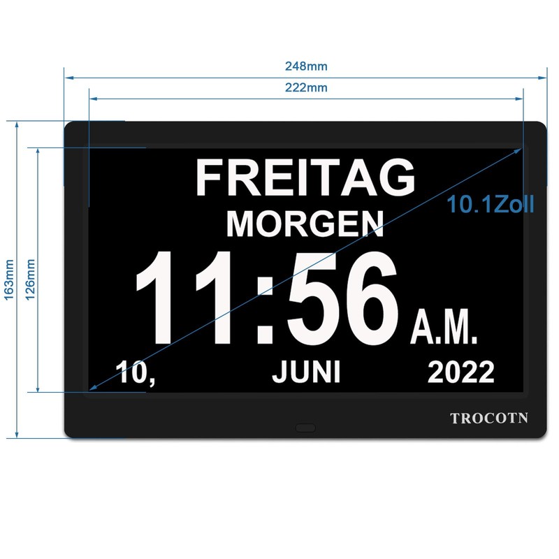 TROCOTN 10 Inch Digital Clock Day Clock Large Display Alarm
