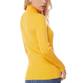 nine bull Womens Solid Basic Stretch Turtleneck Pullover Knit Sweater Yellow