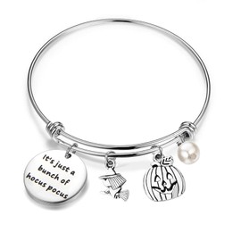 bobauna It's Just A Bunch of Hocus Pocus Witch Pumpkin Charms Expandable Wire Bangle Bracelet Hallowmas Gift (Hocus Pocus Bracelet)
