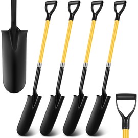 Leriton 4 Pack Heavy Duty Digging Shovel Long Metal Shovel with Comfortable D Handel, Trenching Digging Spade for Garden Landscaping Construction, Snow Beach Sand(Drain Spade)