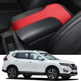 Blazeray Car Center Console Armrest Cover for Nissan Rogue 2014-2020/Nissan Rogue Sport 2017-2022 Interior Accessories Leather Elbow Arm Rest Cover Pad Protector Saver (Black with Red Leather)