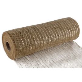 AVANAVA 10 Inch x 10 Yard Metallic Deco Mesh Poly Burlap Ribbon - Metallic Natural