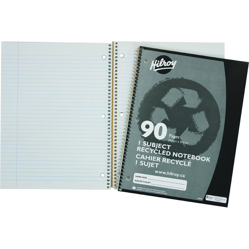 Hilroy Recycled Coil 1-Subject Notebook, College Ruled, 10-1/2 X 8