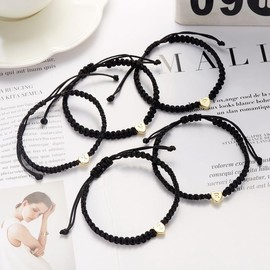 Heart Initial Bracelet for Women Men Dainty A-Z Heart Letters Bracelet Adjustable Woven Braided Bracelet for Birthday Gifts (H)