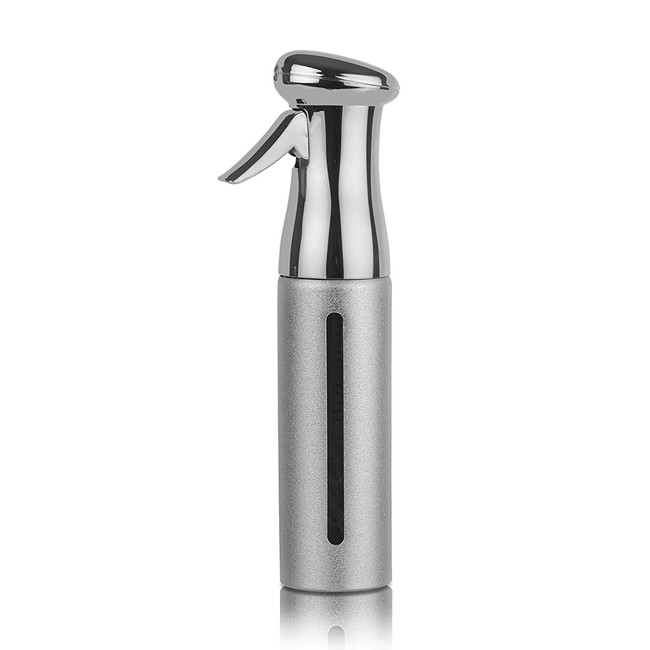Salon Style Hair Spray Bottle (10oz) Patent – 360 Ultra Fine Water - Continuous Aerosol Free Trigger Mist Sprayer Bottle by Beautify Beauties (Silver)