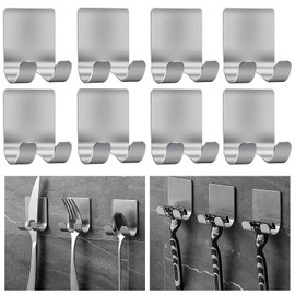 YMKWZ Holder for Shower, Self-Adhesive Hook Hanger Stand, Stainless Steel Holder Hooks Multi-Purpose Waterproof Shaver Holders, Shower Wall Hang for Robe Towel Plug Coat (Silver 8PCS)