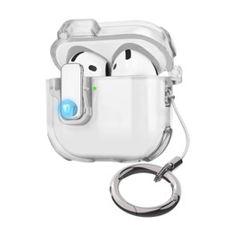 DiyGody Compatible for AirPods 4th Generation Case with Carabiner, Unique Security Auto Lock Clip Design Clear TPU Shockproof Protective Cover for AirPods 4 2024