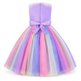 Uhnice Little Girl's Sequin Sleeveless Mesh Rainbow Dress for Wedding Party (6 Years, Purple)