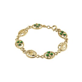 Gold Plated Claddagh and 7 Shamrock Bracelet-Made in Ireland
