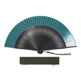 HOSEKKEN [Luxury Folding Fan Brand Combines Traditional Craftsmanship and Modern Sensibility] Men's Gentleman [Ebony Dragonfly Green/Navy Blue] Simple Japanese Style Accessory, Japanese Pattern,