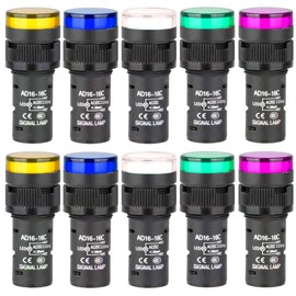 Gebildet Pack of 10 16 mm Indicator Light 220-380 VAC LED Flush Panel Mount (Red/Green/Blue/Orange/White, Each Colour 2 Pieces)