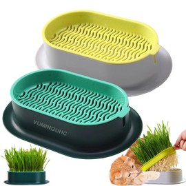 YUMINGUHC 2Pcs Cat Grass Planter (No Seeds Included) Wheatgrass Planting Trays Hydroponic Cat Grass Growing Kits for Indoor Cats Soilless Organic Nursery Box Pet Grass Pot (B)