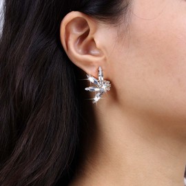 Atentuyi Lotus Flower Crystal Stud Earrings Spike Gold Cluster Marquise Wedding Earrings CZ Leaf Bridal Earrings Rhinestone Bridesmaid Earrings Jewellery for Women and Girls, Zinc