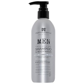 MARTHA DEBAYLE 3 en 1. Shampoo y gel de baño para cabello, barba y cuerpo. Con extractos de grano de café y carbón activado. Sin parabenos y ftalatos.