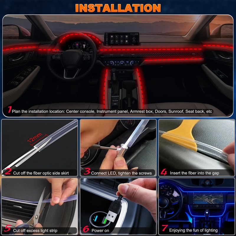 Jushope Car LED Lights, Interior Car Lights with Wireless APP/RF