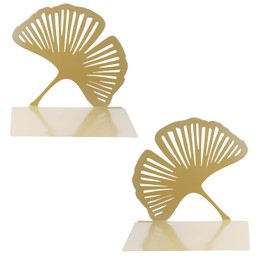 1 Pair Bookends Metal Gold Book Holder for Shelf, Book Stopper Book Stand with Non-Slip Pads, Ginkgo Leaf Shape for Bookcase, Office, School, Library