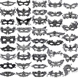 SIQUK 42 Pieces Masquerade Masks Black Lace Mask Women Party Ball Venetian Masks