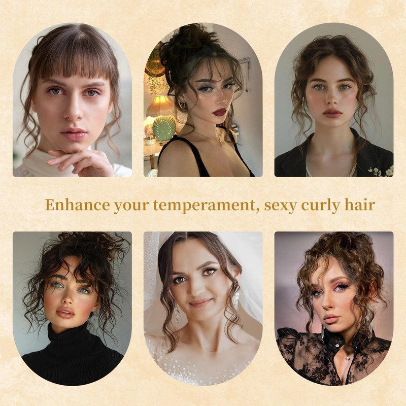 NICENEEDED Long Side Bangs Brown Wavy Curly Clip On Pony