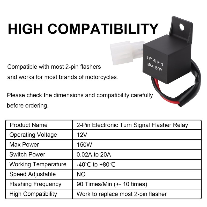 Weasch 2Pack 12V 2-Pin Electronic LED Flasher Relay, LF1-S-PIN Wiring