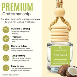 Car Air Freshener Hanging, Long Lasting Essential Oil Diffuser Coconut Scent, Car Air Freshener For Women, Made in USA