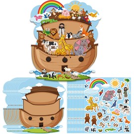 Haooryx 12 Set Noah's Ark Animal Sticker Scene Noah's Ark Backgrounds and 12pcs Self Adhesive Animal Stickers Noahs Ark Decorations for Kids Sunday School Sticker Crafts Event Classroom VBS Activities