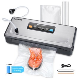 INKBIRD Rechargeable Cordless Vacuum Sealer Machine with 20Ft Bag Storage and Cutter, 5 Food Modes with Starter Kits, Portable & Airtight Vacuum Food Sealer for Camping Fishing Picnic