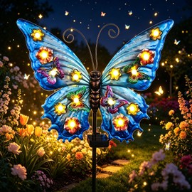 YHSOLAR Butterfly Solar Lights Outdoor Waterproof 50.0" Large with String Bulbs and Flowers, Solar Garden Stakes Butterfly Yard Decor Gardening Gifts for Women Mom Grandma Gardeners Enthusiasts