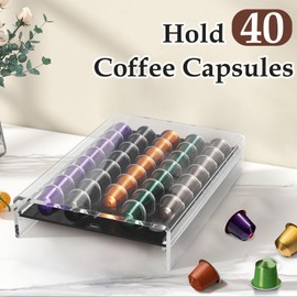 DIOZYRA Coffee Pod Holder for Counter,Acrylic K Cup Holder Organizer with Sliding Storage Drawers,Coffee Capsule Organizer Coffee Station Bar Organizer for Home & Office(Holds 40 Pods)