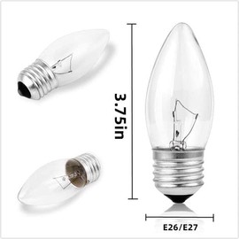 (12pack) 60W Incandescent Torpedo Tip Chandelier - 60W Equivalent Medium E26 Candelabra, TipIncandescent Clear Dimmable Light Bulbs and Medium E26 Base,Transparent Candle Light Bulbs for Chandeliers