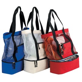 SDI Fashionable Beach Picnic Outdoor 12 Cans Mesh Cooler Tote Bag-Natural Color